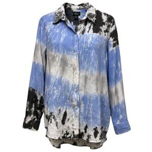 Pure Amici Linen Shirt Size Small Blue Gray Tie Dye Womens Button Up Top